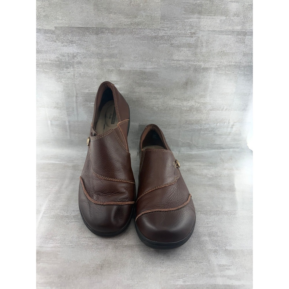 Clarks Collection Cheyn Madi Brown Leather Loafers Women Sz 9.5W Wide